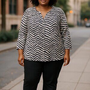 Tahari Chic Linen Zebra Pattern Blouse